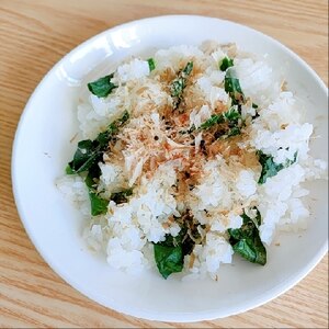 ほうれん草のおひたしみたいな炒飯＆七味でピリ辛